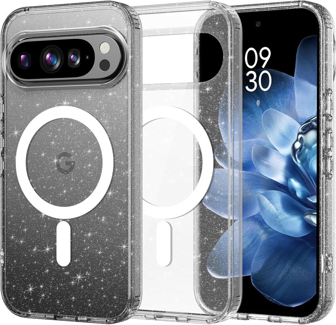 BENTOBEN Magnetic for Google Pixel 10 Case& Google Pixel 10 Pro Case Clear Crystal Glitter, [Compatible with MagSafe] Shockproof Sparkly Cute Protective Case for Pixel 10/ 10Pro 6.3 inch, Glitter Clear