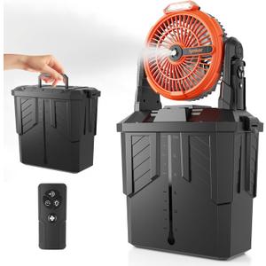 lynker Portable Misting Fan with Remote, Camping Fan with 20000mAh Rechargeable Battery Operated, 6L Water Tank, 3 Speed Levels, 2 Spray Modes, Hanging & Lighting for Outdoor Indoor Cooling (Orange)