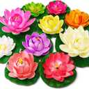 Artificial Lotus Flowers Water Lilies for Pond Pool, 10 Pcs Realistic Floating Foam Lotus Flowers with Lily Pads for Ponds, 4" and 6" Large Lifelike Water Lilies for Fountain Garden Pond Decoration