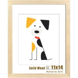 LUCKYLIFE 11x14 Picture Frame Natural Solid Wooden Photo Frames for Wall, Display 8x10 with Mat or 11x14 Without Mat, 1 Pack