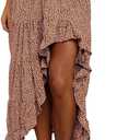 BTFBM Women 2026 Spring Summer Long Skirts Dress Boho Floral Elastic Waist Split Ruffle High Low Beach Maxi Skirt Clothes (S)