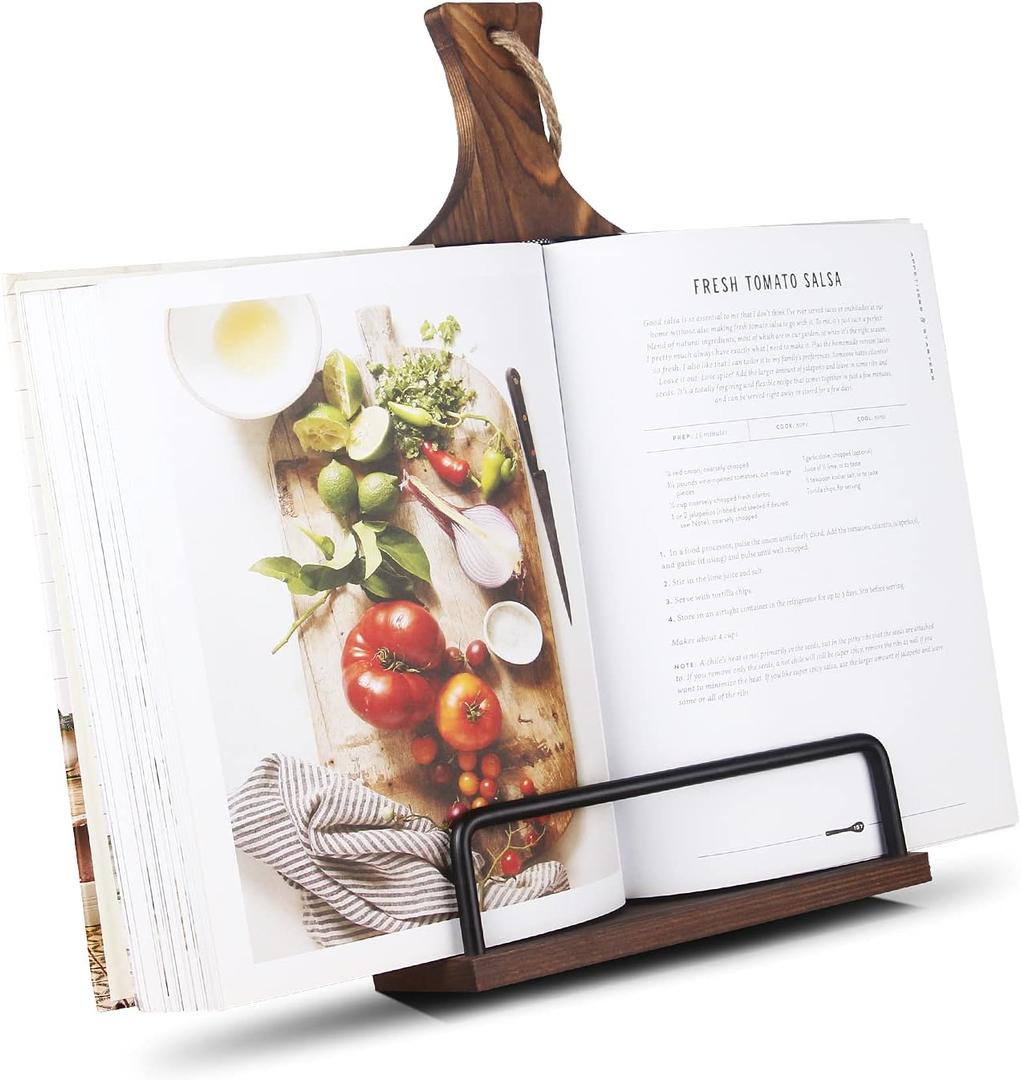 Cookbook Stand for Kitchen Counter Wood Adjustable Recipe Book Holder Stand iPad Rustic Holder Thanksgiving Day Christmas Gift for Mother, Grandma, Women