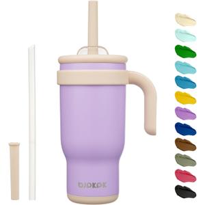 BJPKPK 18 OZ Insulated Travel Tumbler with Handle and Straw, Stainless Steel Water Bottle, Double Wall Vacuum Insulated Mug, for Work, Car, Travel, Purple