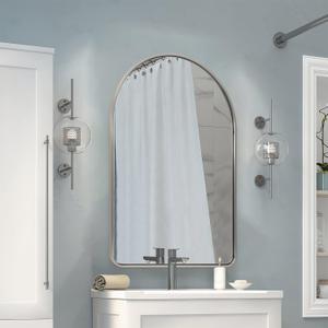 Andy Star Brushed Nickel Arched Mirror, 24x36’’ Arched Bathroom Mirror, Arch Wall Mirror, Bathroom Vanity Mirrors Metal Framed, SUS304-Anti-Rust, Tube Frame, 1’’ Deep Set Wall Mounted Vertical