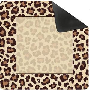 Leopard Print Mahjong Mat for Table 31.5 X 31.5 in, Gifts for Mahjong Players, Trendy Brown and Beige Animal Print Anti-Slip Table Cover Tablecloth for Poker Board Card Tile Game Dominoes, 31.5 x 31.5 x 0.1 inches