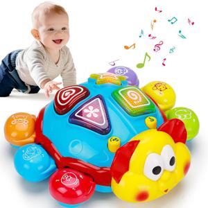 Baby Crawling Toys 6-12 Months, Musical Light Up Tummy Time Toy for Infant 0-6 7 8 9 10 Month Old, Toddler Spanish English Bilingual Learning Educational Development Gift 1 2 Year Old Boys Girls