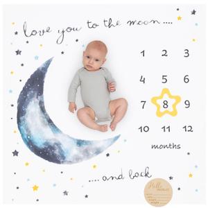Organic Baby Monthly Milestone Blanket Boy - Love You to The Moon and Back Blanket for Boys, Growth Chart for 1-12 Months Milestones, Gender Neutral, 47x47