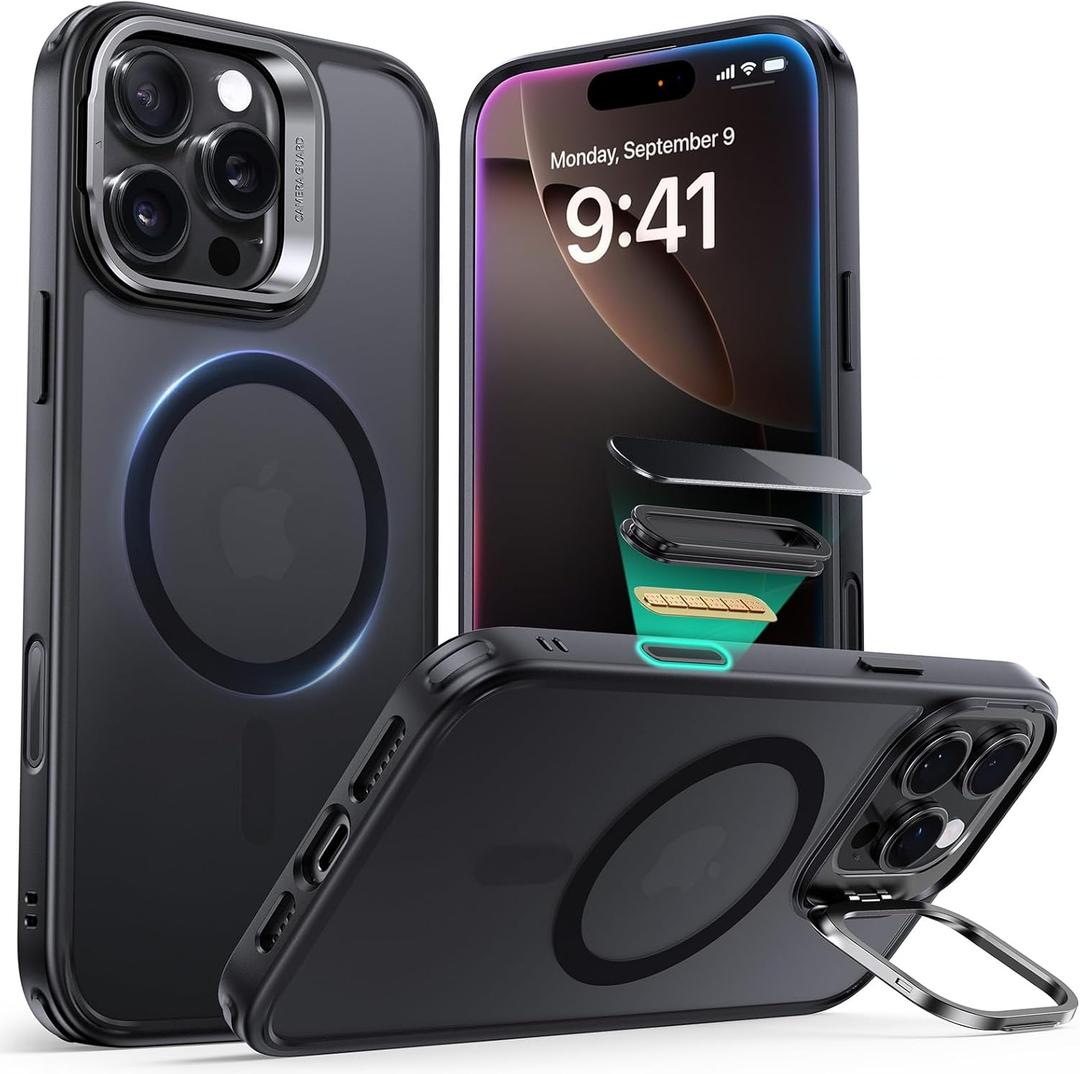 ESR for iPhone 16 Pro Max Case,Camera Control Button Compatible with MagSafe, Military-Grade Protective Case, Built-in Stash Stand Phone Case Classic Series, Frosted Black