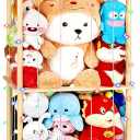 Stuffed Animal Storage Toy Storage Organizer – Doodleable Wooden Stuffed Animal Holder with LED Light, 360° Swivel Wheels for Nursery Playroom Bedroom Kids Room