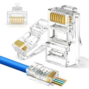 MONK CABLES | Heavy-Duty RJ45 Connectors | CAT6 | Pass-Through | 30µ Thick Gold-Plating | Precise 3-Point Type Contacts