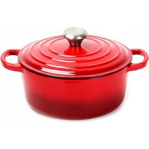 Cast Iron Dutch Oven Pot with Lid Deep Cooking Pot for Bread, Stews, Casseroles Oven Safe Cookware, Kitchen Essential & Wedding Gift Compatible with All Heat Sources (Red)