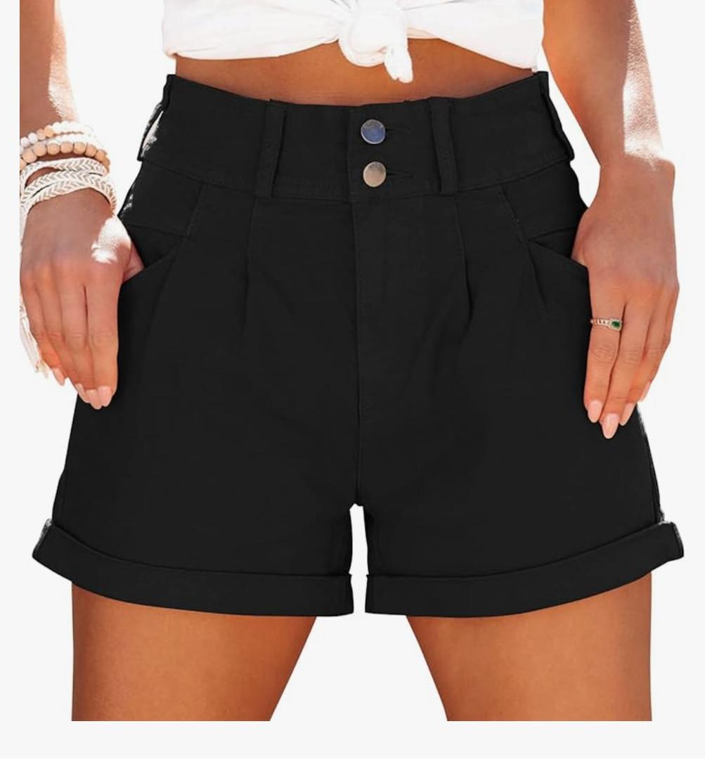 Womens Relaxed Fit Casual High Waist Pocketed Denim Shorts Black Medium Womens Relaxed Fit Casual High Waist Pocketed Denim Shorts Black Medium