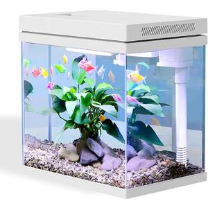 Craftsboys Fish Tank, 4 Gallon NanoAquarium, Upgrade Filter System and LED Light, for Freshwater & Marine, Filter Balls Included (4 Gal)