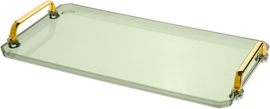 Serving Tray with Handles Serving Tray Valet Tray Plastic Serving Trays for Party, Kitchen, Bathroom, Dessert Table, Cupcake Display, Acrylic Tray for Ottoman Coffee Table, Decorative Trays (Green)
