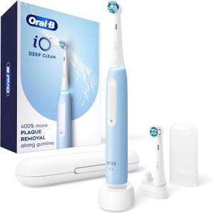 Oral-B iO Deep Clean Rechargeable Electric Powered Toothbrush, Icy Blue with iO Series 3 Limited, 2 Brush Heads and Travel Case - Pressure Sensor to Protect Gums - 3 Cleaning Settings - 2 Minute Timer (1 Count (Pack of 1)