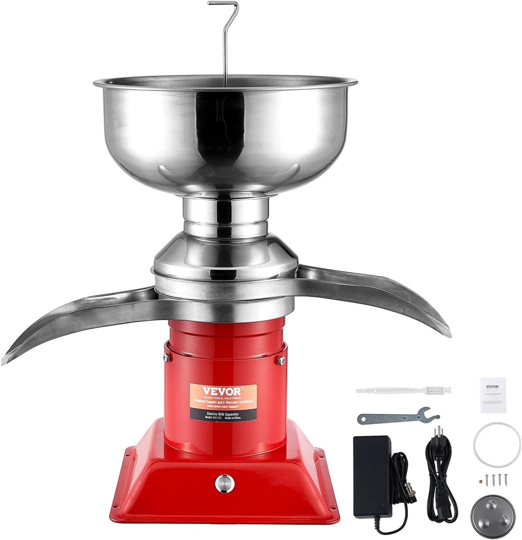 VEVOR Centrifugal 304 Stainless Steel Electric Cream, 100L/H Output 10500RPM Goat Milk Separator, Red