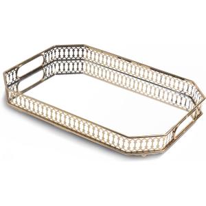 Glass and Gold TrayMirrored Tray for Cologne, Perfume and Gold Vanity Tray- Decorative Mirrored Vanity Tray with Cutout Design, Glass Base, Metal Jewelry Organizer (12.5" x 12.5" x 2")