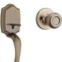 Kwikset Belleview Front Door Lock Handle and Deadbolt Set, Entry Handleset Exterior with Interior Door Knob, Antique Brass, Pick Resistant SmartKey Rekey Deadbolt Security