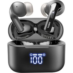 TOZO T20 Wireless Earbuds Bluetooth Headphones 48.5 Hrs Playtime with LED Digital Display, IPX8 Waterproof, Dual Mic Call Noise Cancelling 10mm Broad Range Speakers with Wireless Charging Case, Black