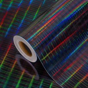 Burymento Black Wrapping Paper Roll, Metallic Holographic Stripe Gift Wrap for Birthday, Valentines, Mothers day, Graduation, Wedding, Fathers day, Baby Shower, Christmas (17 IN x 32.8 FT)