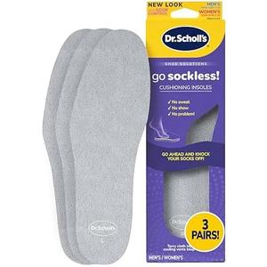 Dr Scholl’s Go Sockless! Cushioning Insoles for Women, Men Unisex, 3 Pairs, Trim to Fit - Absorbs Moisture to Keep Feet Dry, Shoe Inserts for Women, Men with Plush Terry Cloth Layer for Added Comfort, Men's 7-13, Women's 5-10