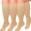 Diu Life 3 Pairs Plus Size Compression Socks for Women and Men Wide Calf Extra Knee High Support for Circulation (Beige, XXL)