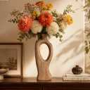 Living Room Decor Flower Vase,Ceramic Farmhouse Wood Vases Aesthetic,Office Decor Flower Pot for Desk, Boho Coffee Table Bookshelf Laundry House Decorations,Kitchen Accessories