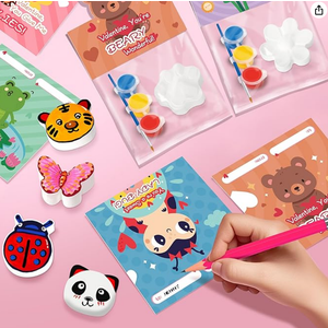 Valentines Day Cards for Kids Classroom, 24 Set Valentines Cards with Animal Painting Kits, Valentine Party Favors Toys for Boys & Girls, Kids Exchange Cards for School, Ideal Valentine Gifts