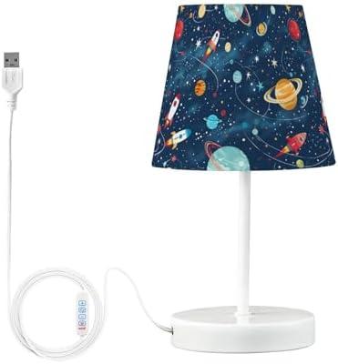 BOENLE Bedside Lamp Space Planets Rockets Table Lamp Bedroom LED Nightstand Desk Lamp Lampshade for Sleeping Living Room Dorm Office