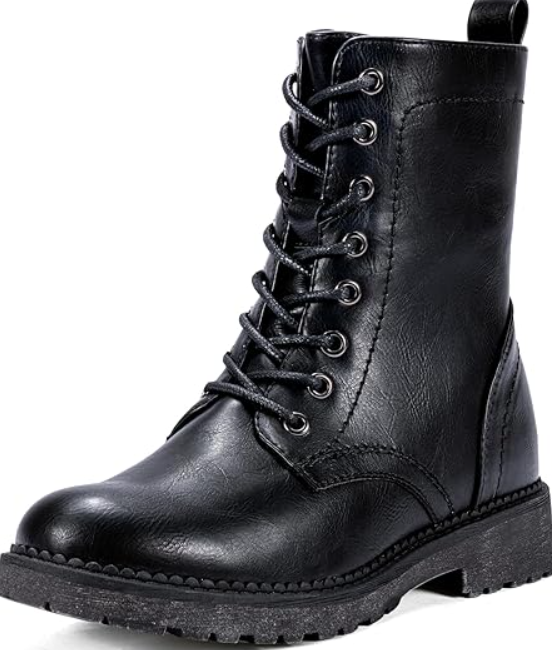 Vepose Women's Combat Ankle Black Flat Boots, Military Fashion 925 Booties Inner Zipper, 10