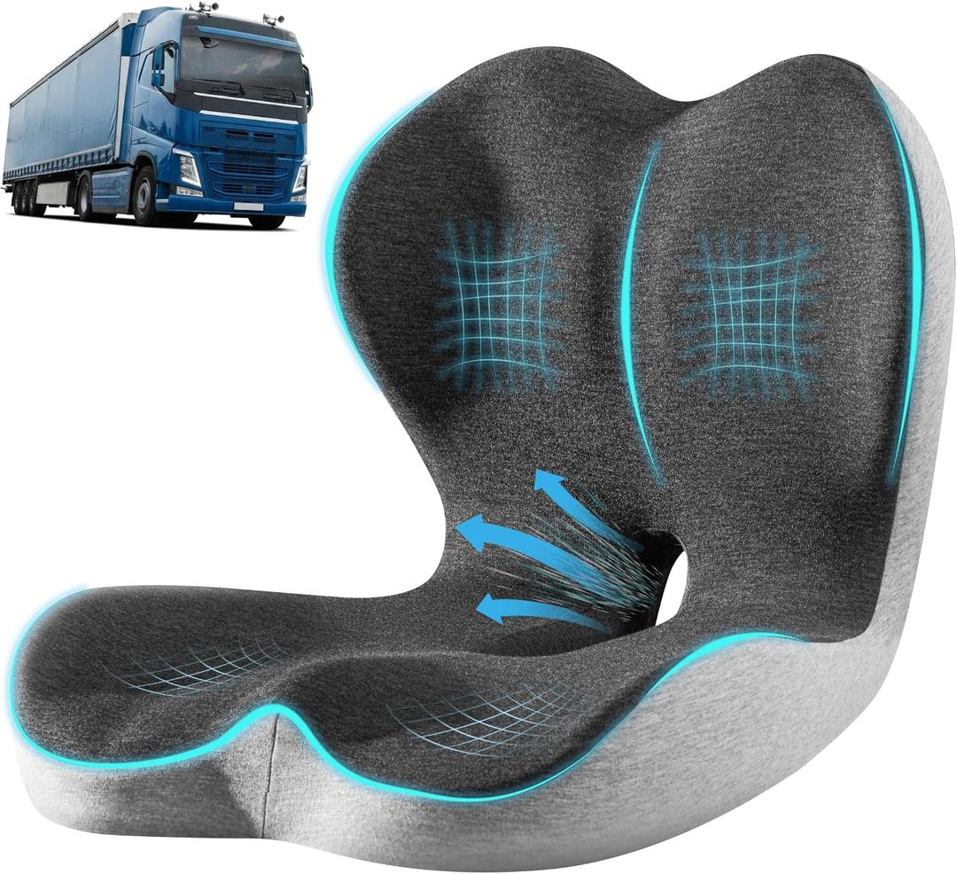 StarAneer Ultimate L-Shaped Truck Driver Seat Cushion - Ergonomic Memory Foam Back & Tailbone Support - Breathable Cool-Mesh Pressure Relief Pad for Office Chairs, Semi-Trucks, & Long-Haul Driving, Standard