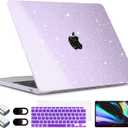 TWOLSKOO for MacBook Air 13.3 inch Case 2021-2018 M1 A2337 A2179 A1932 with Retina Display, Plastic Hard Shell Case with Keyboard Cover & Type C Adapter 2 Pack & Camera Cover, Glitter Purple