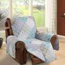 Brilliant Sunshine Blue and Green Rose Patchwork Quilted Large Recliner Slipcover, 28" Seat Width, Slip Resistant Furniture Protector, 2" Strap, Washable Reclining Chair Cover for Pets, Blue Green