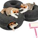 4-in-1 Large Cat Tunnel Bed for Multiple Large Cats, Scratch Resistant Donut & Detachable & Washable Donut Cat Bed,Up to 45 Lbs (L 40x40x11,Charcoal Gray),Bonus Pet Hair Remover Included