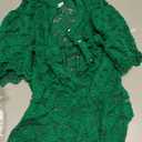 PRETTYGARDEN Womens 2026 Spring Lace Tops Short Puff Sleeve Casual Dressy Blouses Eyelet Crew Neck Button Down Shirts (Green, M)