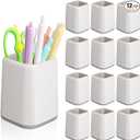 Mimorou 12 Pcs Pen Holder Pencil Holder Bulk for Desk Plastic Square Cups for Pen Makeup Brush Storage Organizer Pencil Cup Stationery for Classroom School Office Supplies 4.1 x 2.95 Inch(White)