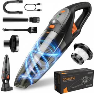 Handheld Vacuum Cordless, 25000Pa Powerful Suction Car Vacuum Portable Cordless with 8000mAh Battery & LED Light, Hand Held Vacuum Rechargeable with HEPA Filters, Home, Car Seats, Pet Hair Orange