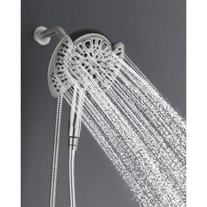 INAVAMZ 2-in-1 Shower Head with Handheld Combo: Rainfall Shower Head & Detachable Shower Head Use Together or Alone, 9 Spray Settings Showerhead with Hose Nickel, Shower Trim Systems