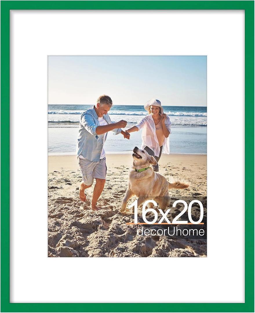 decorUhome 16x20 Picture Frame, Display Pictures 11x14 with Mat or 16x20 without Mat, Wall Hanging Poster Frame, Green, 1 Pack