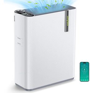 Air Purifiers for Home Large Room, Air Purifiers for Bedroom with Humidifier (100mL), Smart WiFi, Air Quality Monitor, Quite Sleep Mode, Pet Air Purifier for Odor, Dust, Smoke, 19 x 15 x 7, White