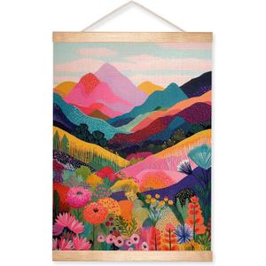 HEYJEEPER Colorful Landscape Wall Art, Vibrant Mountain & Floral Nature Poster, Boho Abstract Wall Hanging Decor,Colorful Landscape Wall Artfor Living Room, Bedroom, Office 18.5x14Inch