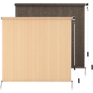 Outdoor Roller Shade 8' W x 6' L Cordless Patio Shades Roll Up Outdoors Blinds with UV Protection, Exterior Roller Shades Cloth for Porch Pergola, Walnut