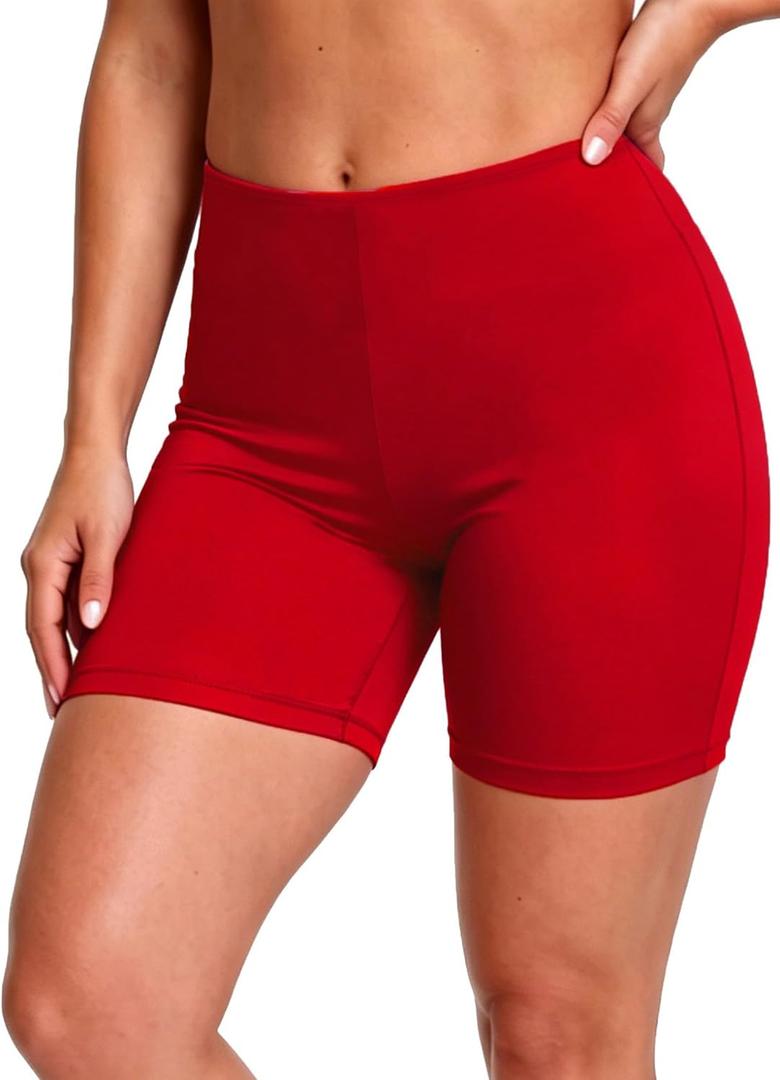 JOYBIK Women's Boyshorts High Waisted Swim Board Shorts Red M (Red, M)