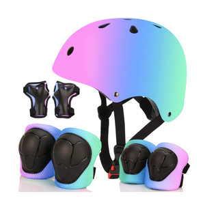Color Gradient Adjustable Bike Helmet with Knee and Elbow Pads - Kids Toddler Boys and Girls Skateboard Helmet for Ages 3-14 | Ideal for Riding, Scooters, Inline Skating, Longboarding, Roller Skating