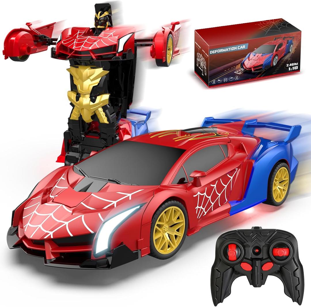 Blackma Transform Rc Cars for Boys 4-7 8-12, 2.4Ghz 1:18 Scale Remote Control Car with One-Button Deformation & 360 Rotation, Birthday Christmas Gift Toys for Kids Boys Ages 3-12 (Red & Blue)