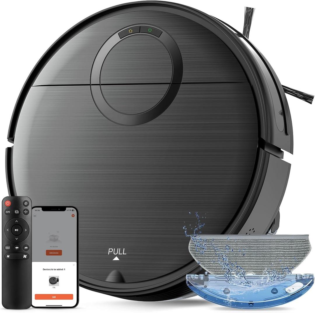 Robot Vacuum, 2 in 1 Robot Vacuum and Mop Combo for Pet Owners: Strong Suction, Anti-Tangle Brushless Inlet, Picks Up Dog & Cat Hair, Wet Mopping Removes Paw Prints, Auto-Recharge with Schedule (Black)