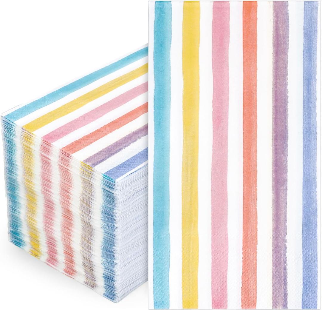 FYSUIMU 100Pcs Pastel Striped Guest Napkins Watercolor Ice Cream Stripe Disposable Napkins Rainbow Paper Dinner Hand Towels for Bathroom Birthday Baby Shower One Silly Goose Party Supplies