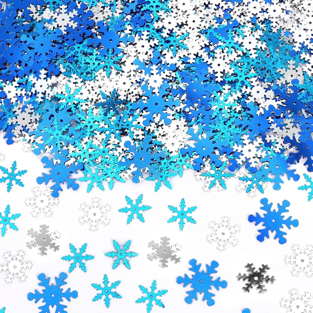 MARFOREVER Snowflake Glitter Confetti Decorations, White Blue Winter Confetti Christmas Snowflake Metallic Foil Confettis Sprinkles for Winter Wonderland Wedding Party Supplies Xmas Table Centerpiece