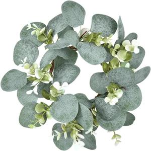 LSKYTOP Eucalyptus Faux Kitchen Cabinet Artificial Greenery Farmhouse Wreath for Door Wall Window Decor, 9 Inch