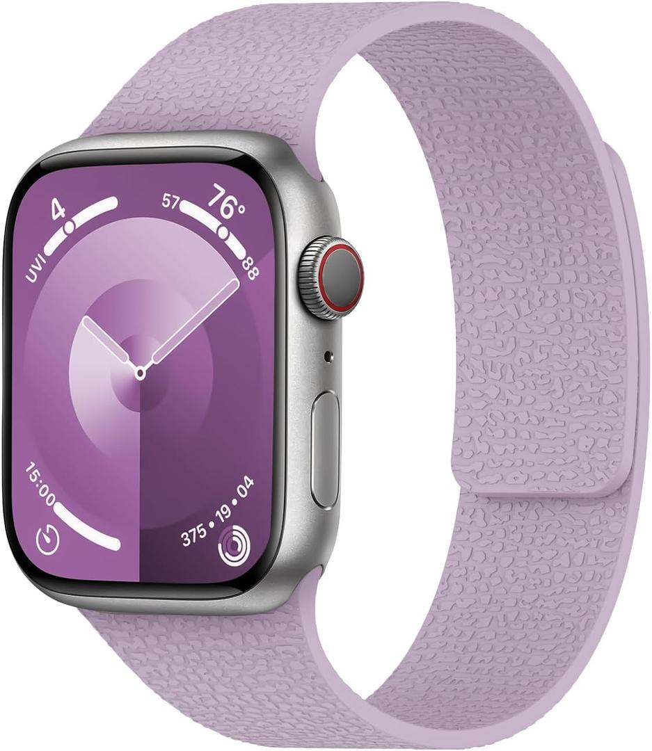 Magnetic Silicone Band Compatible with Apple Watch Band 42mm 44mm 45mm 46mm 49mm Women Men, Soft Waterproof Sport Strap for iWatch Series 3 2 1 (Lavender)
